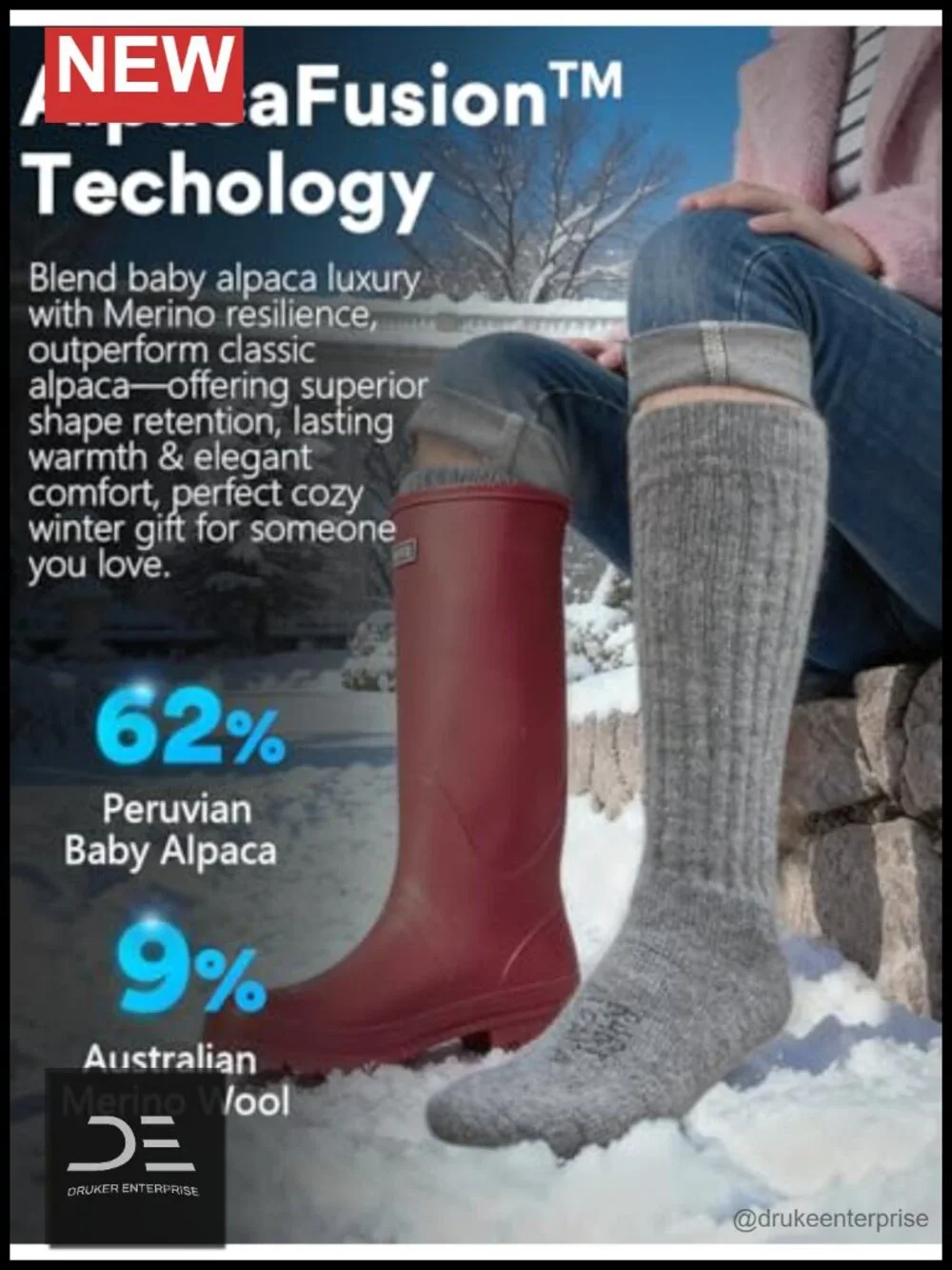 Alpaca Wool Knee High Boot Socks for Men & Women Thermal Winter
